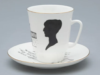 Чашка с блюдцем 165 мл форма Майская рисунок Русские писатели Ахматова, арт. 81.32129.00.1,  Чашка с блюдцем 165 мл форма Майская рисунок Русские писатели Ахматова, арт. 81.32129.00.1,