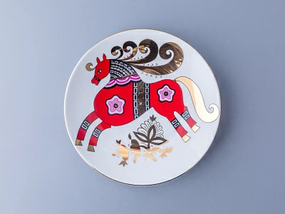 Декоративная тарелка 195 мм, форма Эллипс, рисунок Красный конь, арт 80.89344.00.1