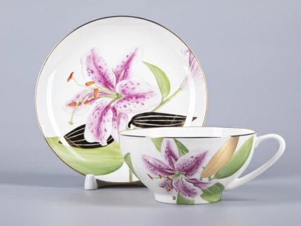 Чашка с блюдцем чайная 300мл, форма Купольная, рисунок Лилии, арт 81.29655.00.1, 