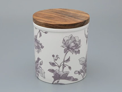 Банка с деревянной крышкой (средняя 120мм) форма Стандартная, рисунок Monplaisir Violet, арт 42.00060.00.1 Банка с деревянной крышкой (средняя 120мм) форма Стандартная, рисунок Monplaisir Violet, арт 42.00060.00.1