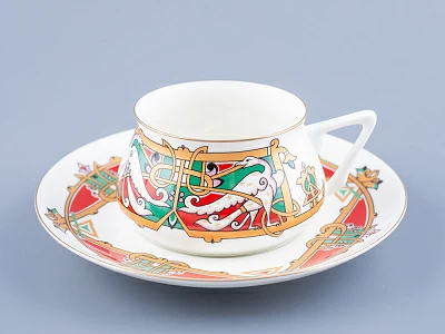 Чашка с блюдцем кофейная 180 мл.,  форма Билибина 1, рисунок Сказочные птицы арт. 81.16211.00.1