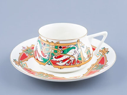 Чашка с блюдцем кофейная 180 мл форма Билибина 1 рисунок Сказочные птицы арт. 81.16211.00.1