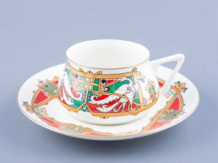 Чашка с блюдцем кофейная 180 мл.,  форма Билибина 1, рисунок Сказочные птицы арт. 81.16211.00.1, 