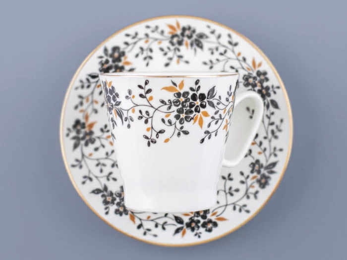 Чашка с блюдцем кофейная Черный кофе Тонкие веточки 80 мл арт. 81.13635.00.1, 