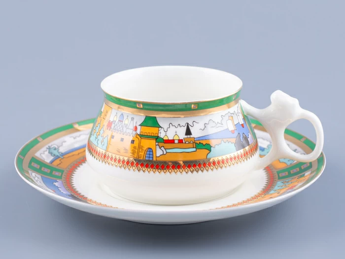 Чашка с блюдцем кофейная 180 мл.,  форма Билибина,  рисунок  Деревня на озере  арт. 81.15225.00.1, 