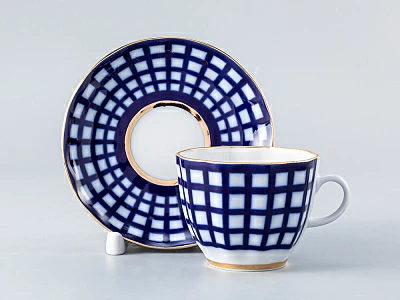 Чашка с блюдцем кофейная 140 мл.,  форма Тюльпан,  рисунок Кобальтовая клетка арт. 81.15017.00.1