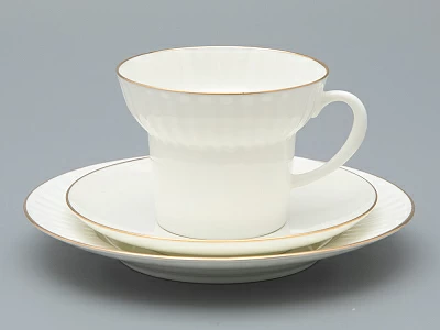 Трехпредметный комплект чайный 155 мл форма Волна рисунок Золотой кантик арт. 81.13550.00.1