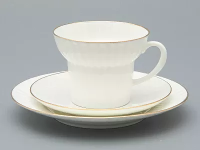 Трехпредметный комплект чайный 155 мл форма Волна рисунок Золотой кантик арт. 81.13550.00.1