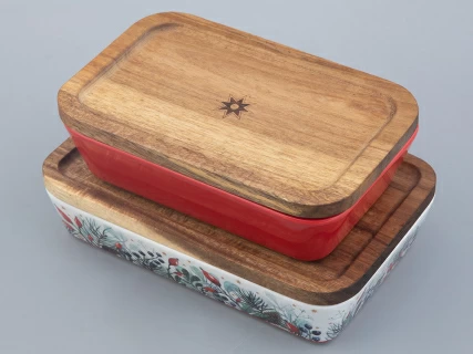 Набор для запекания с деревянной крышкой (2 предм. прямоуг.) форма Стандартная рисунок Календа арт. 42.00042.00.1, 