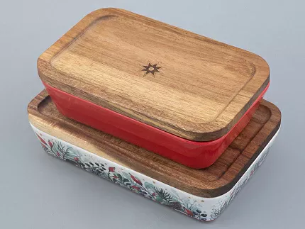 Набор для запекания с деревянной крышкой (2 предм. прямоуг.) форма Стандартная рисунок Календа арт. 42.00042.00.1