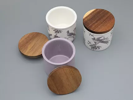 Набор банок с деревянной крышкой (3 предмета) форма Стандартная, рисунок Monplaisir Violet, арт 42.00062.00.1