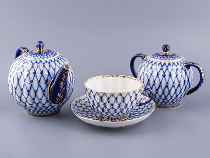 Сервиз чайный Тюльпан Кобальтовая сетка, 6 персон 14 предметов, арт. 81.20942.00.1