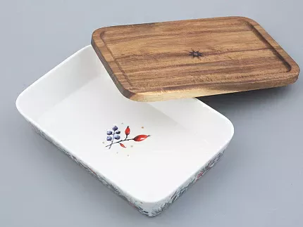 Набор для запекания с деревянной крышкой (2 предм. прямоуг.) форма Стандартная рисунок Календа арт. 42.00042.00.1