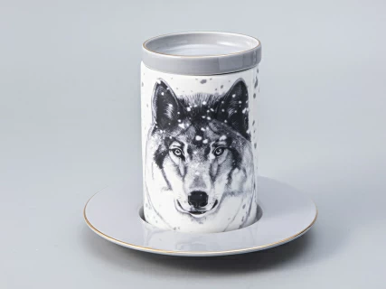 Бокал с блюдцем Тотем в подарочной упаковке, рисунок Волк, арт. 81.28374.00.1,  Бокал с блюдцем Тотем в подарочной упаковке, рисунок Волк, арт. 81.28374.00.1,