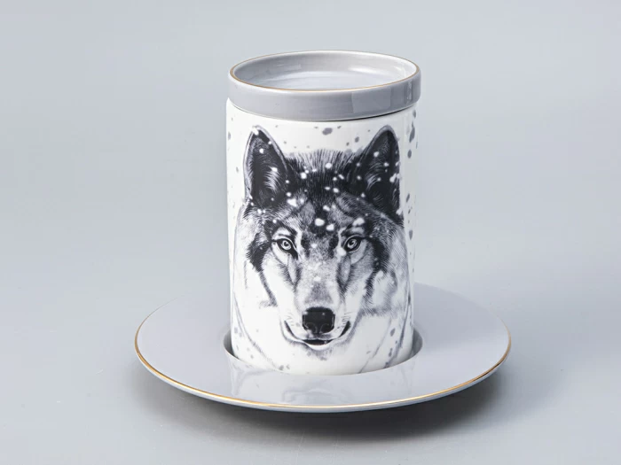 Бокал с блюдцем Тотем в подарочной упаковке, рисунок Волк, арт. 81.28374.00.1,  Бокал с блюдцем Тотем в подарочной упаковке, рисунок Волк, арт. 81.28374.00.1,