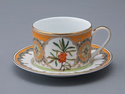 Чашка с блюдцем 250 мл в подарочной упаковке форма Соло рисунок Облепиха сибирская, арт. 81.33948.00.1