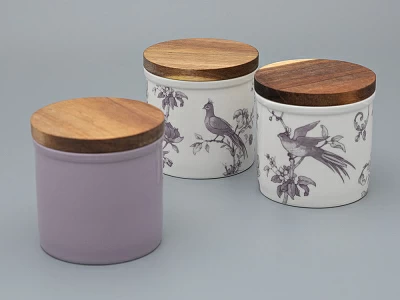 Набор банок с деревянной крышкой (3 предмета) форма Стандартная, рисунок Monplaisir Violet, арт 42.00062.00.1