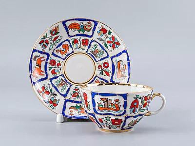 Чашка с блюдцем чайная 250 мл форма Тюльпан рисунок Русский лубок арт. 81.15068.00.1