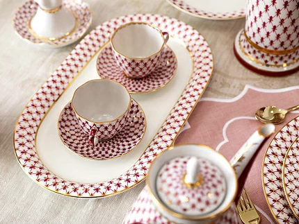 Чашка с блюдцем кофейная форма Тюльпан рисунок Сетка-Блюз 2 арт. 81.29586.00.1