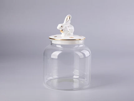 Подарочный набор Банка с фарфоровой крышкой Кролик золото арт. 14.10077.07