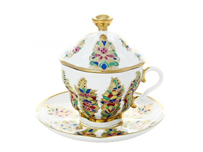 Чашка с блюдцем и крышкой чайная Подарочная - 2 Фантастические цветы арт. 81.10318.00.1, 