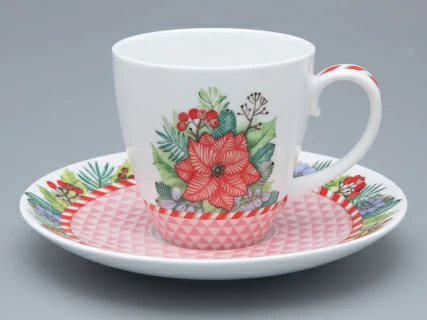 Бокал с блюдцем форма Весна рисунок Зимняя история (розовый) арт. 81.31857.00.1, 