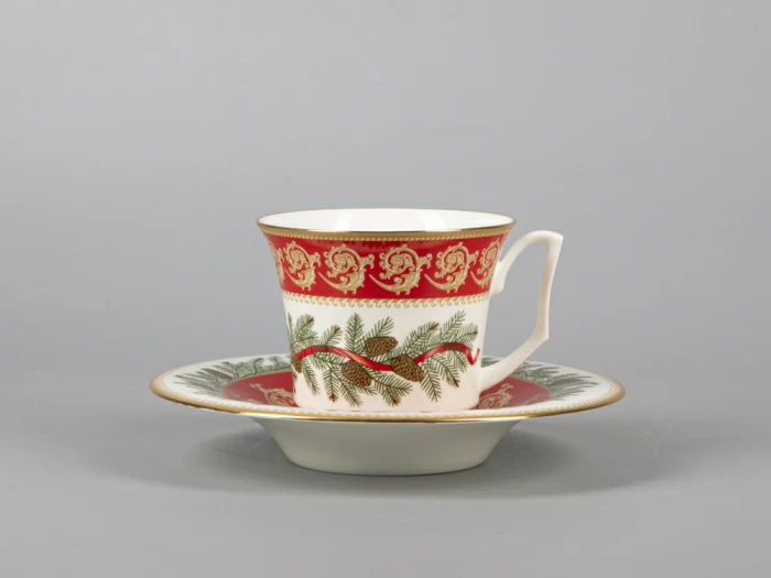 Чашка с блюдцем чайная 210 мл форма Юлия рисунок Рождественское чаепитие арт. 81.30682.00.1, 