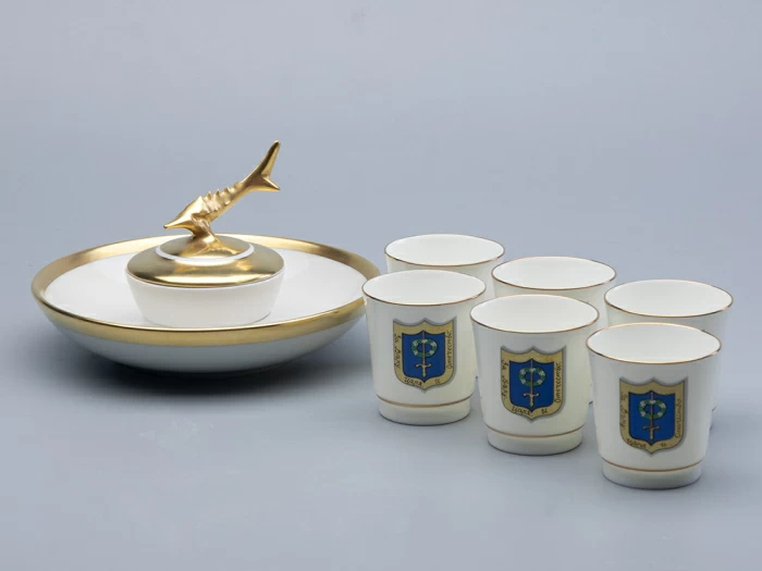 Подарочный набор стопки и икорница рис. Коттеджный арт. 81.30558.00.1,  Подарочный набор стопки и икорница рис. Коттеджный арт. 81.30558.00.1,