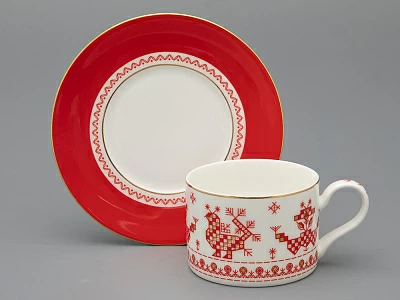 Чашка с блюдцем 250 мл форма Премиум рисунок Петушки-гребешки, арт 81.33558.00.1