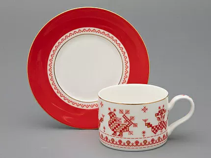 Чашка с блюдцем 250 мл форма Премиум рисунок Петушки-гребешки, арт 81.33558.00.1