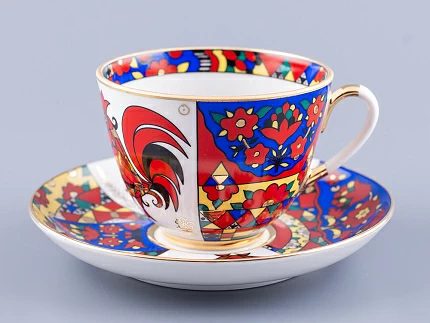 Чашка с блюдцем чайная 250 мл форма Весенняя рисунок Народные узоры арт. 81.18073.00.1