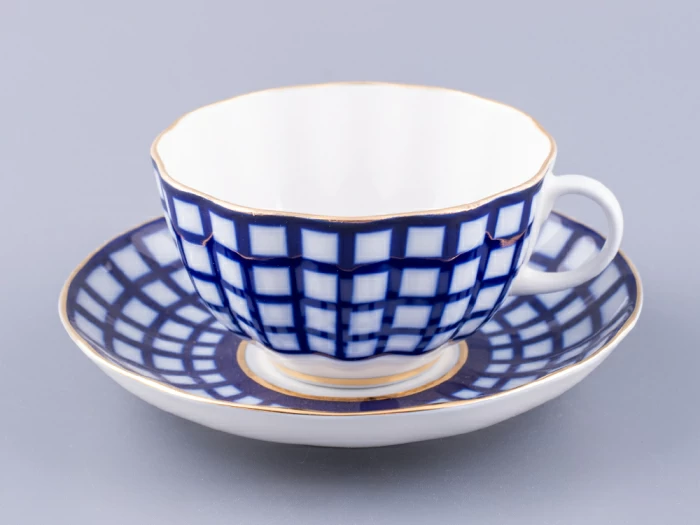 Чашка с блюдцем чайная 250 мл форма Тюльпан рисунок Кобальтовая клетка арт. 81.14860.00.1, 