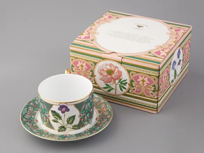 Чашка с блюдцем 250 мл в подарочной упаковке форма Соло, рисунок, Фиалка надрезанная, арт. 81.32656.00.1,  Чашка с блюдцем 250 мл в подарочной упаковке форма Соло, рисунок, Фиалка надрезанная, арт. 81.32656.00.1,