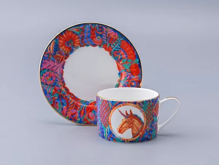 Чашка с блюдцем чайная в подарочной упаковке, форма Идиллия, рисунок Единорог, арт. 81.34423.00.1