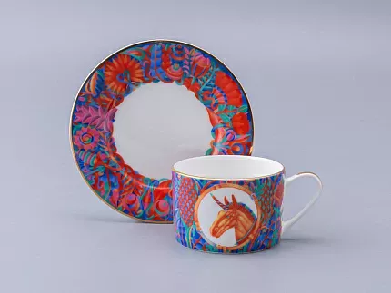 Чашка с блюдцем чайная в подарочной упаковке, форма Идиллия, рисунок Единорог, арт. 81.34423.00.1