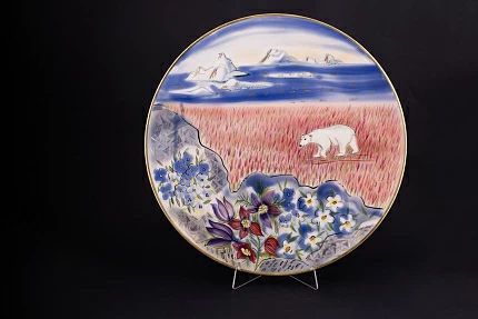 Блюдо декоративное 450 мм, Весенняя Арктика.Медведица на форме Круглая, арт 60.14740.00.1