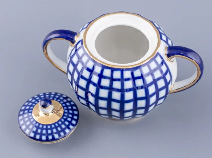 Сервиз чайный форма Тюльпан рисунок Кобальтовая клетка, 6 персон 20 предметов, арт. 81.15116.01.1, 