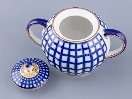 Сервиз чайный форма Тюльпан рисунок Кобальтовая клетка, 6 персон 20 предметов, арт. 81.15116.01.1