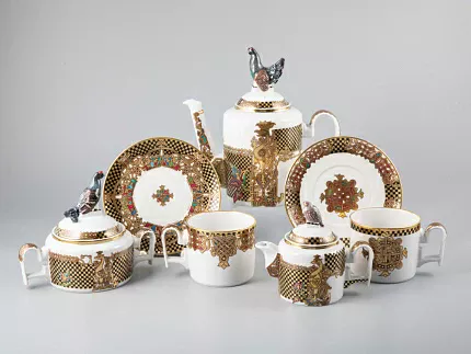 Сервиз чайный форма Охотничий рисунок Русский ренессанс 6 персон 15 предметов арт. 81.30403.00.1