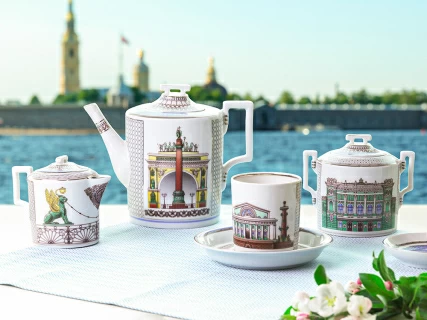 Чашка с блюдцем чайная, форма Гербовая, рисунок Серебряный город 3, арт. 81.32586.00.1,  Чашка с блюдцем чайная, форма Гербовая, рисунок Серебряный город 3, арт. 81.32586.00.1,