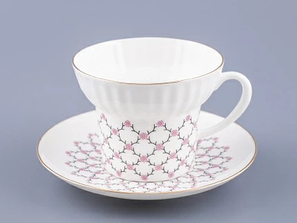 Чашка с блюдцем кофейная 155 мл форма Волна рисунок Розовая сетка арт. 81.14621.00.1