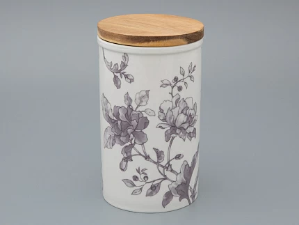 Банка с деревянной крышкой (высокая) форма Стандартная, рисунок Monplaisir Violet, в упаковке, арт 42.00061.00.1 Банка с деревянной крышкой (высокая) форма Стандартная, рисунок Monplaisir Violet, в упаковке, арт 42.00061.00.1
