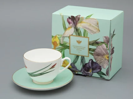 Чашка с блюдцем L’Art des Fleurs в подарочной упаковке, форма Весенняя 2, рисунок Тигровый ирис, арт 81.33404.00.1, 
