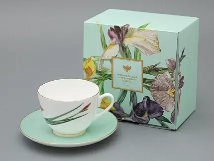 Чашка с блюдцем L’Art des Fleurs в подарочной упаковке, форма Весенняя 2, рисунок Тигровый ирис, арт 81.33404.00.1