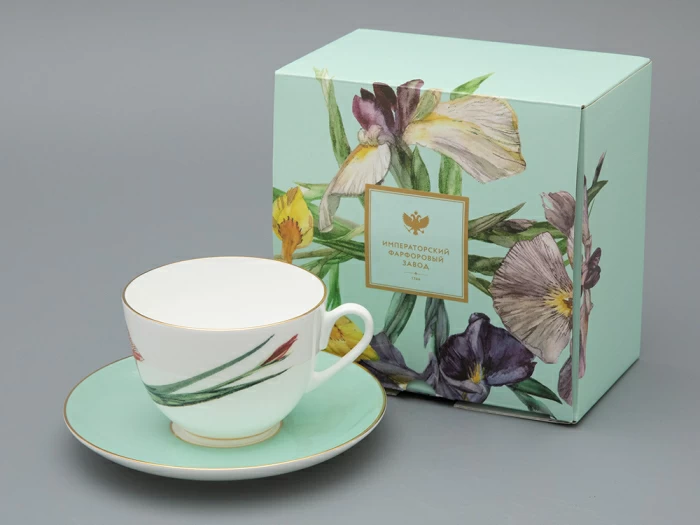Чашка с блюдцем L’Art des Fleurs в подарочной упаковке, форма Весенняя 2, рисунок Тигровый ирис, арт 81.33404.00.1, 