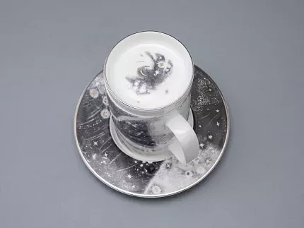 Бокал с блюдцем и крышкой 400 мл в подарочной упаковке, форма top рисунок Черный мустанг, арт 81.34276.00.1