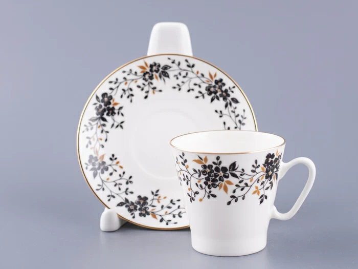 Чашка с блюдцем кофейная Черный кофе Тонкие веточки 80 мл арт. 81.13635.00.1, 