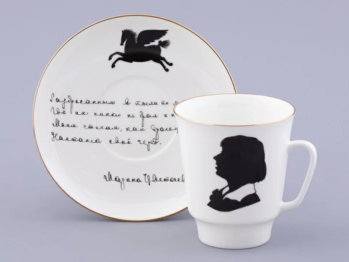Чашка с блюдцем 165 мл форма Майская, рисунок Русские писатели Цветаева, арт. 81.32766.00.1, 