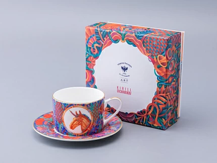 Чашка с блюдцем чайная в подарочной упаковке, форма Идиллия, рисунок Единорог, арт. 81.34423.00.1