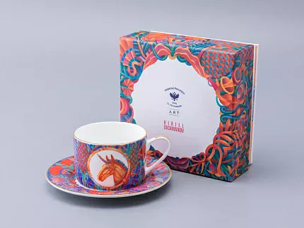 Чашка с блюдцем чайная в подарочной упаковке, форма Идиллия, рисунок Единорог, арт. 81.34423.00.1